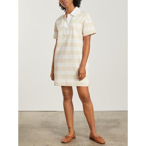 NWT Everlane The Organic Cotton Polo Short Sleeve Mini Dress Beech/Bone Size M - Picture 1 of 14